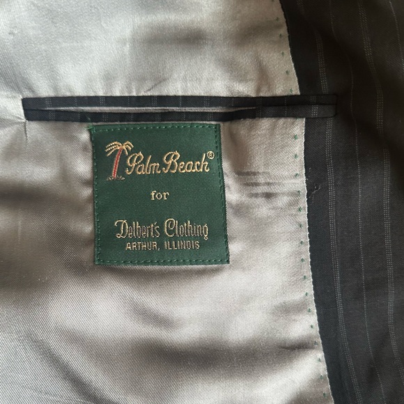 Pinstripe Palm Beach men’s suit jacket blazer 39 regular Delberts clothing black - Picture 10 of 15